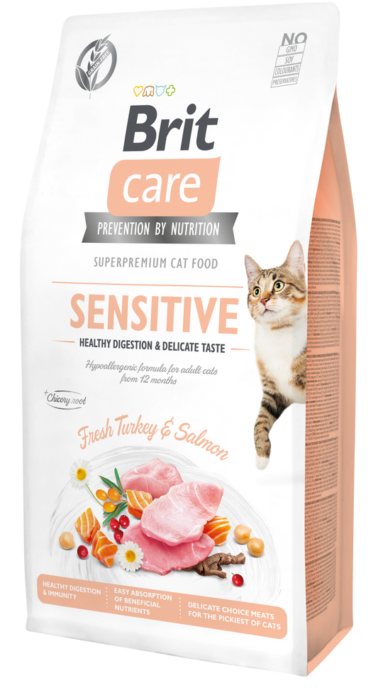 Brit Care Cat SENSITIVE PULYKA & LAZAC Hipoallergén, Gabonamentes