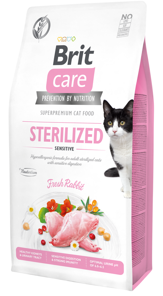 Brit Care Cat STERILISED - SENSITIVE NYÚL Hipoallergén, Gabonamentes