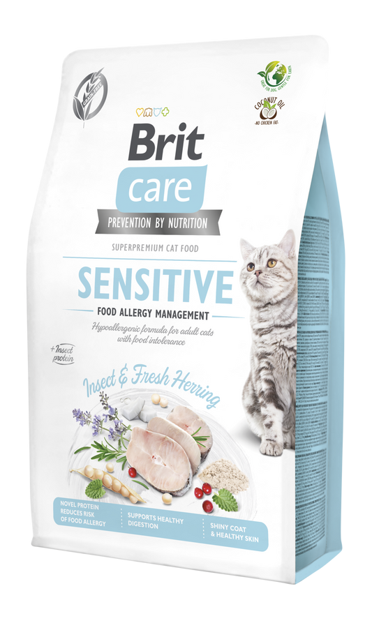 Brit Care Cat SENSITIVE FOOD ALLERGY MANAGEMENT ROVAR ÉS FRISS HERING Hipoallergén, Gabonamentes